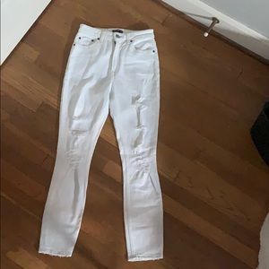 High rise slim white slightly ripped jeans